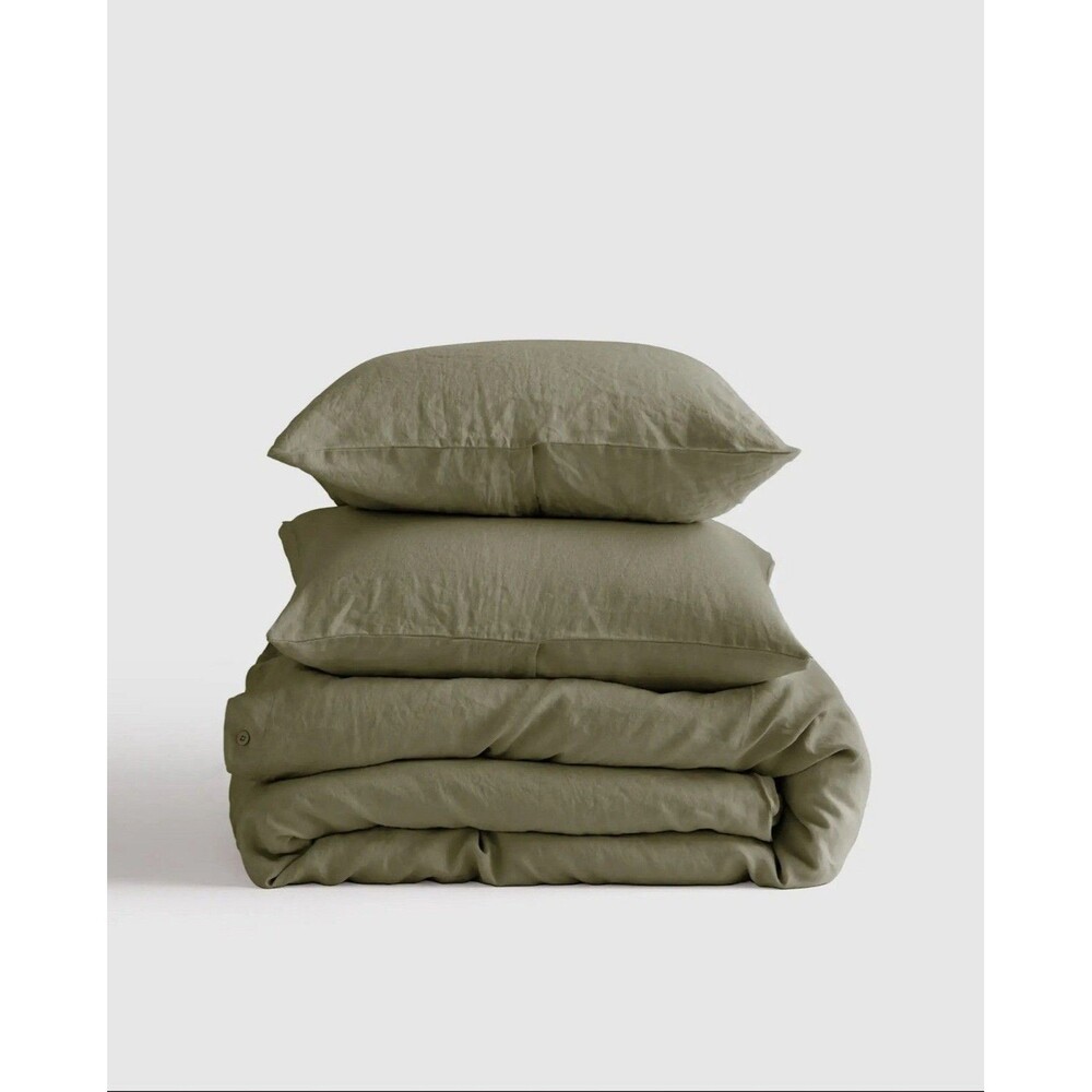 Quince European 100% Linen Duvet Cover Set King Cal King Willowleaf New $214